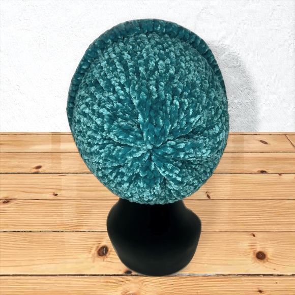 Handmade Super Soft Velvet Knit Beanie Handcrafted Hat Teal - Picture 6 of 11